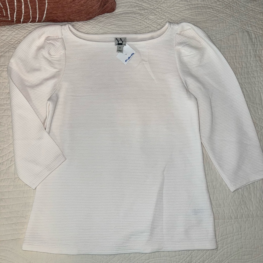 NEW Worthington White Ribbed Quarter Sleeve Top